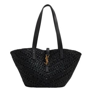SAINT LAURENT Paneir small monogram raffia tote shoulder bag